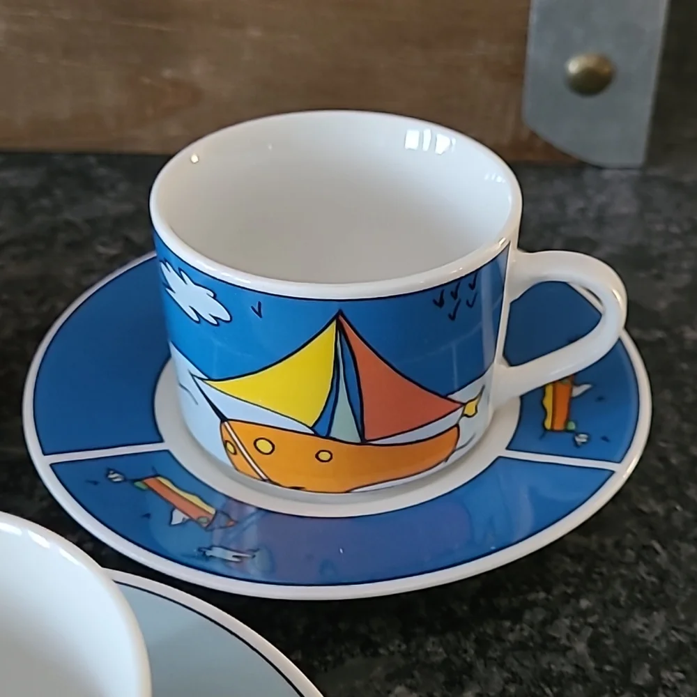 NEW - Nautical Themed Espresso Cups and Saucers - Set of 6 - Picture 7 of 14
